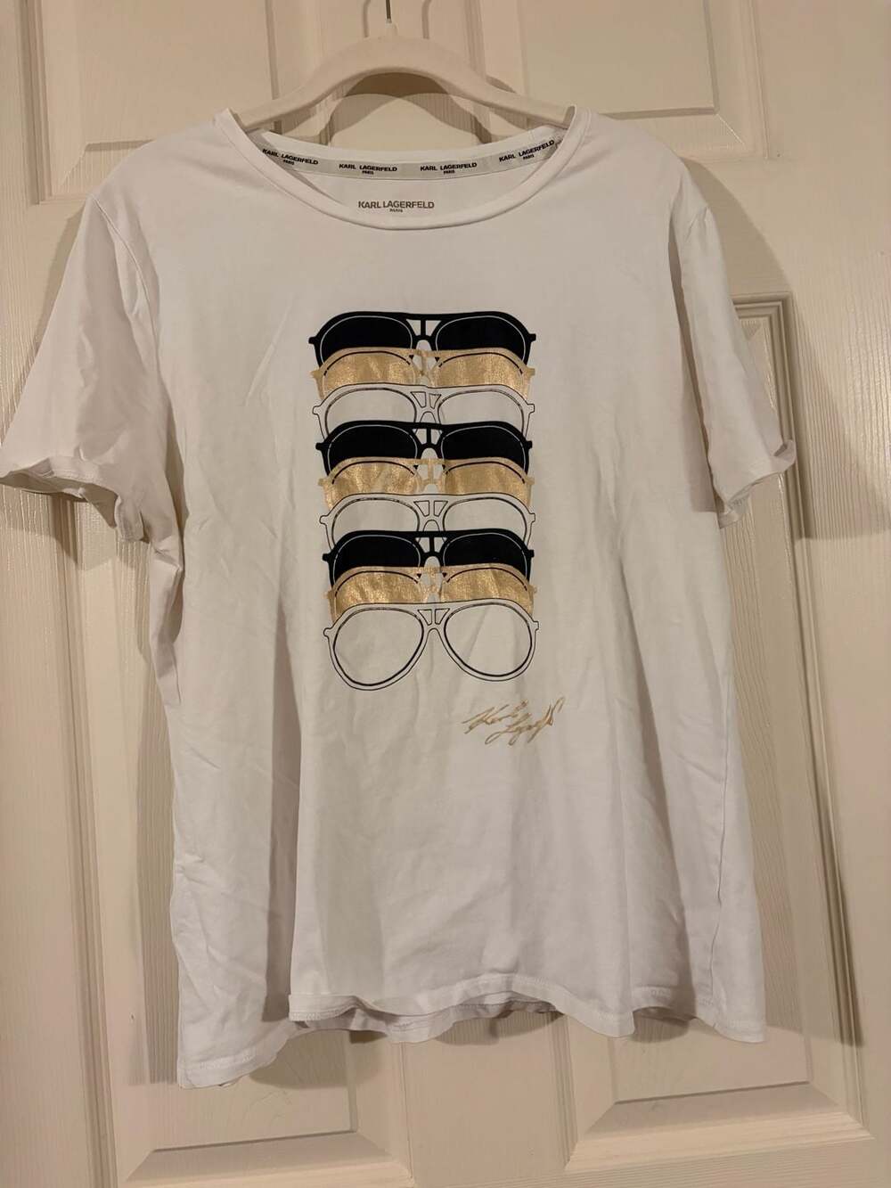 Karl Lagerfeld Paris Stacked Sunglasses Graphic T-Shirt White